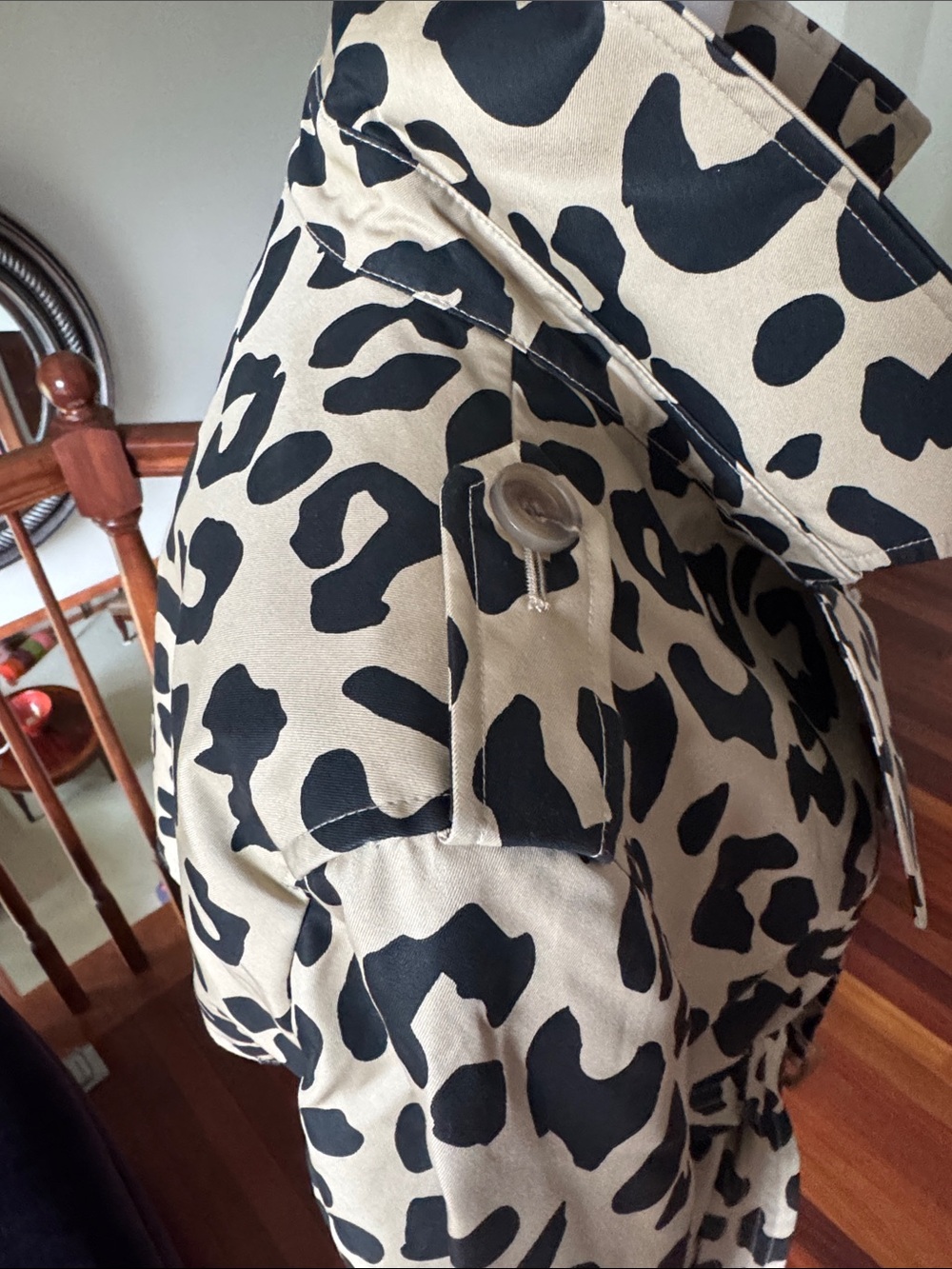 Women's Beige and Black Leopard Print Wrap trench coat - Picture 3 of 8